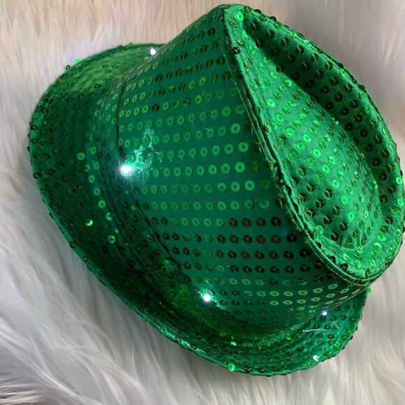 St Patricks Day Fedora Led Light Up Sequins Green Unisex Fedora Irish NEW - Picture 6 of 12